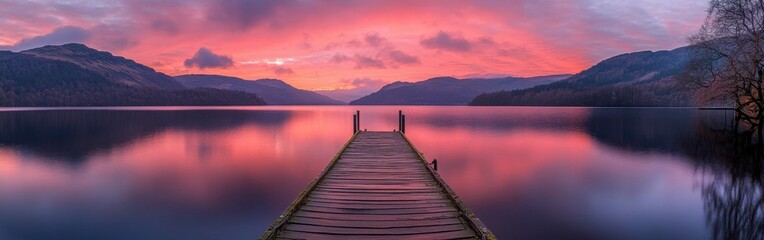 Obraz premium Stunning sunset over a tranquil lake with dramatic colors and reflections