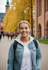 Attraktive junge Studentin auf Campus