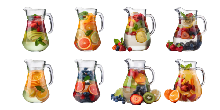 Refreshing Fruit-Infused Water in Glass Pitchers for Summer Drinks