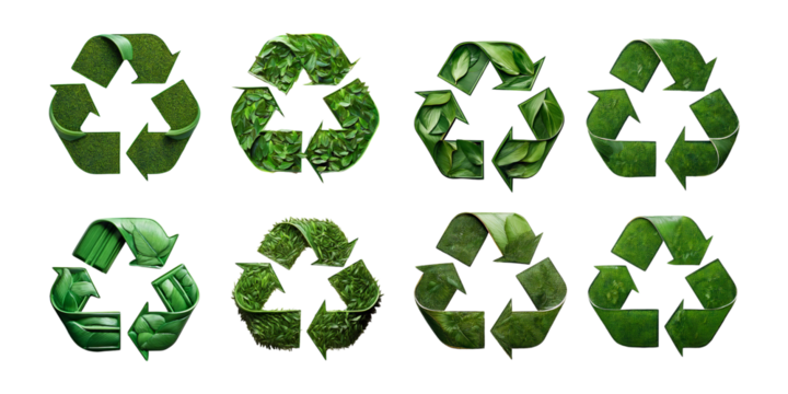 Green Recycle Symbols with Different Leaf Textures and Patterns