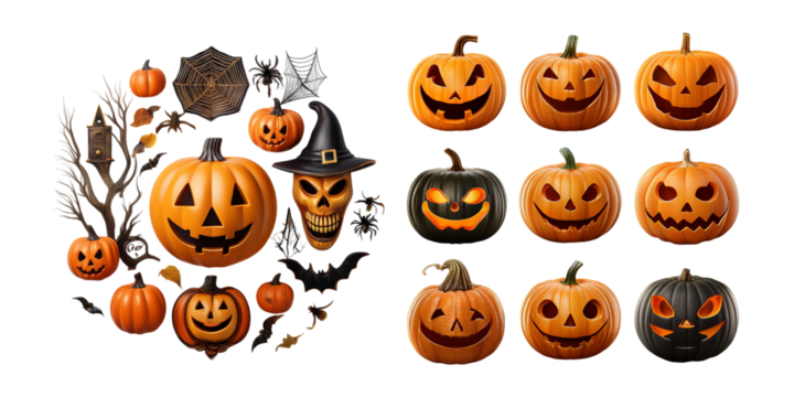 Halloween Decorations and Pumpkin Faces for Festive Celebrations