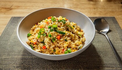 Delicious fried rice in a bowl. A simple yet satisfying meal.