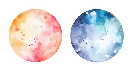 Abstract Watercolor Planets Warm and Cool Tones