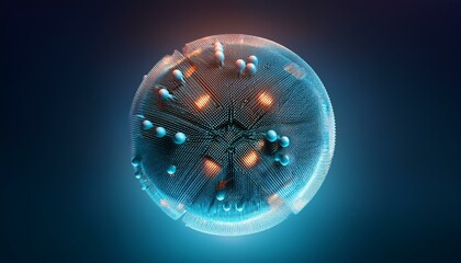 Spherical particles that represent the qubits of a quantum password emit light and rotate while overlapping.