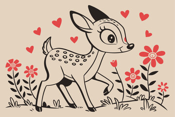 A whimsical and cute cartoon illustration of a baby deer.
