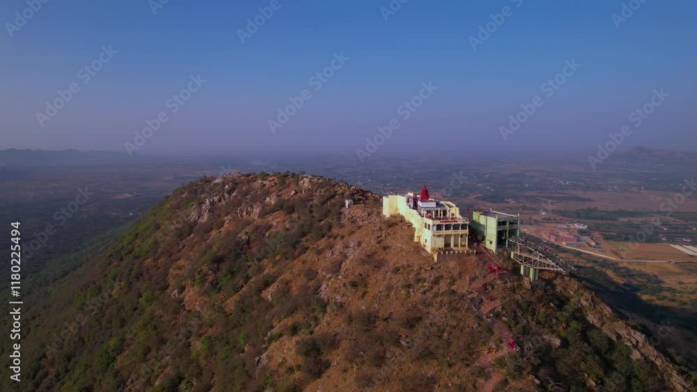 Wall mural Aerial View of Savitri Mata Mandir or Savitri Temple located in Ratnagiri hill in Pushkar, Rajasthan, Drone view