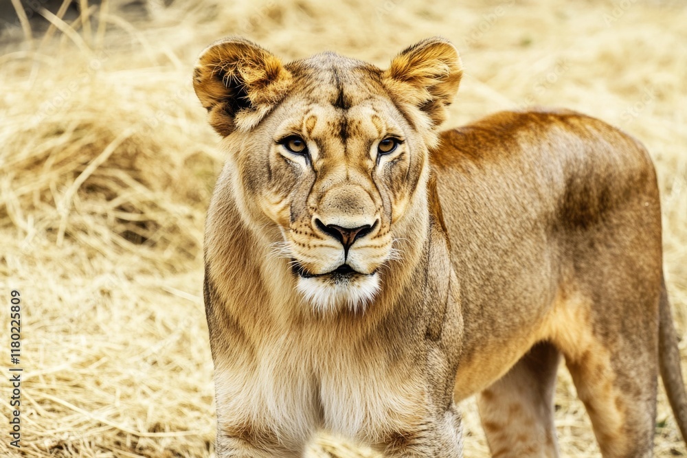 Poster a close-up shot of a lion's face in a natural setting