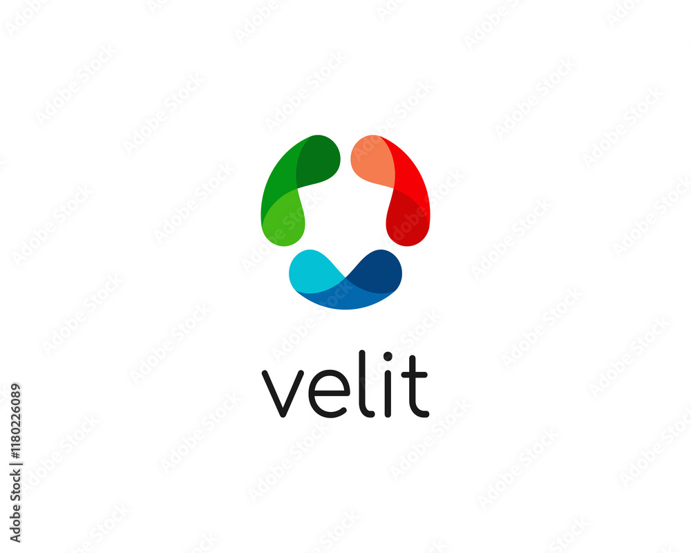 Poster abstract logo from rotating bright shapes. vortex spinner sign. universal atom science symbol.