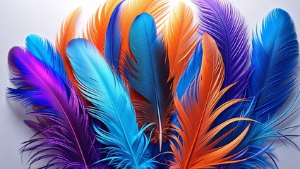 Fototapeta premium Vibrant Iridescent Feathers in a Mesmerizing Display, Shimmering with Rich Colors and Intricate Patterns, Evoking Beauty, Grace, and the Magical Essence of Nature