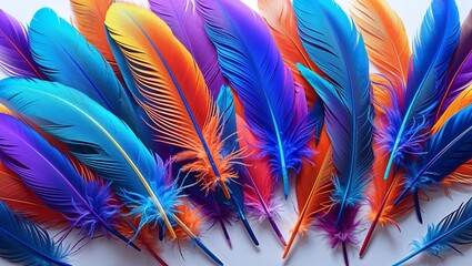 Obraz premium Vibrant Iridescent Feathers in a Mesmerizing Display, Shimmering with Rich Colors and Intricate Patterns, Evoking Beauty, Grace, and the Magical Essence of Nature