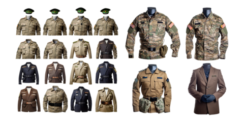 Collection of Military and Police Uniforms on Display Mannequins