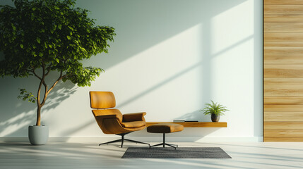 Fototapeta premium Stylish office corner featuring clean lines, a cozy chair, and natural light illuminating the space