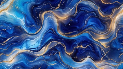 Obraz premium Vibrant Luminous Blue and Gold Abstract Masterpiece, Merging Fluid Shapes and Radiant Hues to Create a Captivating, Elegant Fusion of Light and Movement