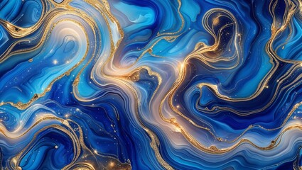 Obraz premium Vibrant Luminous Blue and Gold Abstract Masterpiece, Merging Fluid Shapes and Radiant Hues to Create a Captivating, Elegant Fusion of Light and Movement