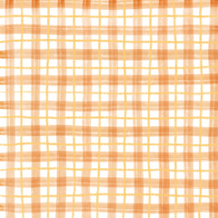 Orange Plaid Gingham Hand Drawn Background Pattern Overlay