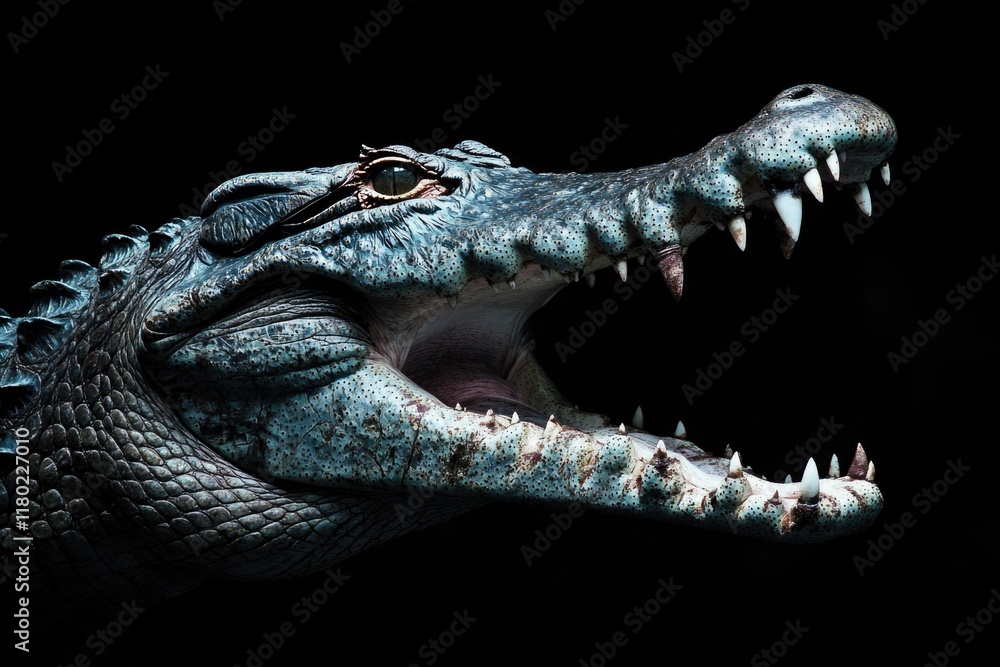 Poster A close-up view of a crocodile's mouth in an open position, suitable for use in images about wildlife, nature, or reptiles