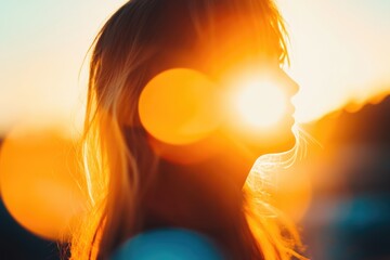 A serene moment with sunlight shining through, highlighting her features