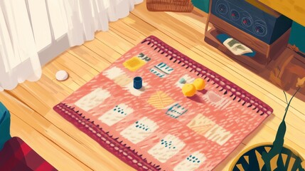 Fototapeta premium Vibrant Interior Design with a Colorful Rug
