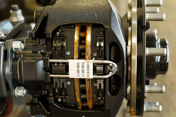 Close-up view of a brake system showcasing intricate components and details