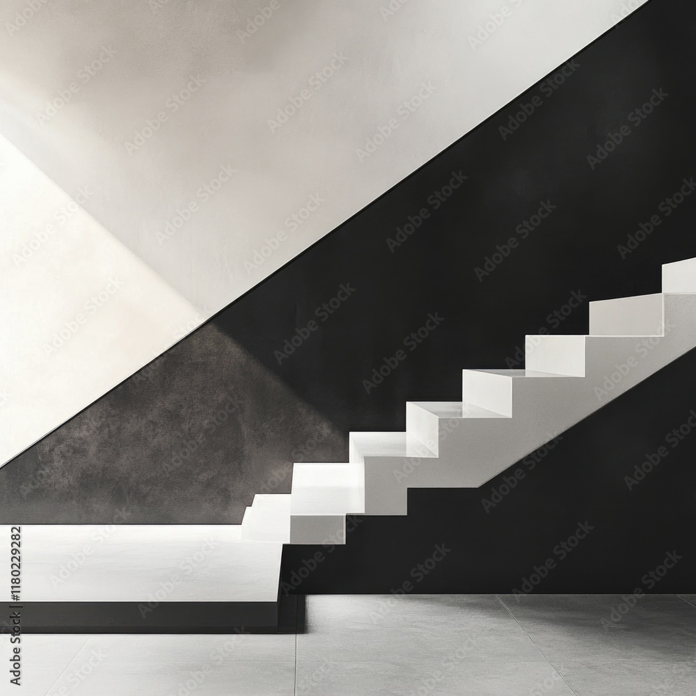 Poster a classic black and white image of a staircase with a simple yet elegant design