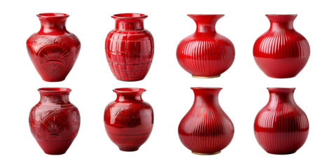 Collection of Elegant Red Vases with Unique Designs and Textures