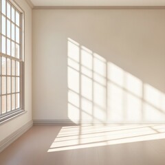 An empty room with a large window and white walls, perfect for interior design or architecture concept