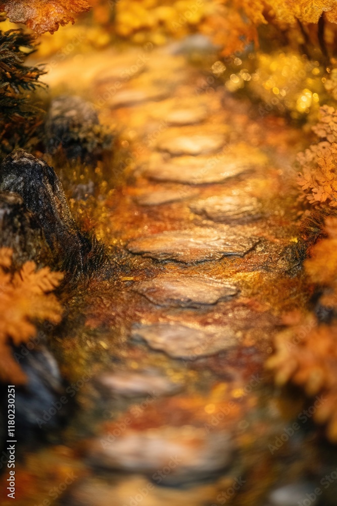 Poster a serene forest path surrounded by trees and foliage