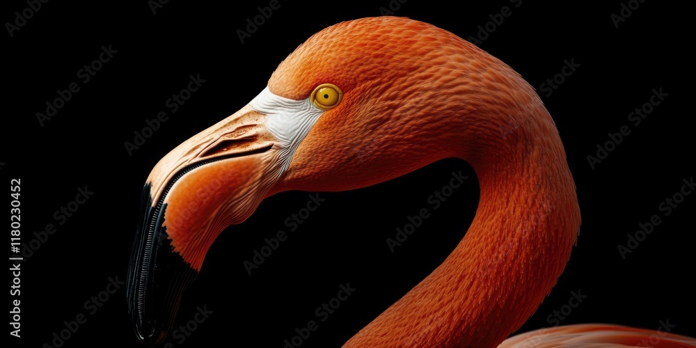 Poster close-up of a flamingo's feathers and beak against a dark background
