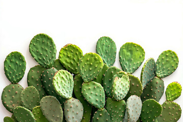 A bunch of green cactus plants on a white surface