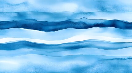 Abstract Blue Watercolor Wave Landscape Painting