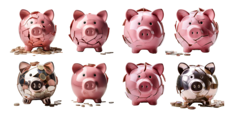 Broken Piggy Banks Showing Financial Loss and Budgeting Challenges