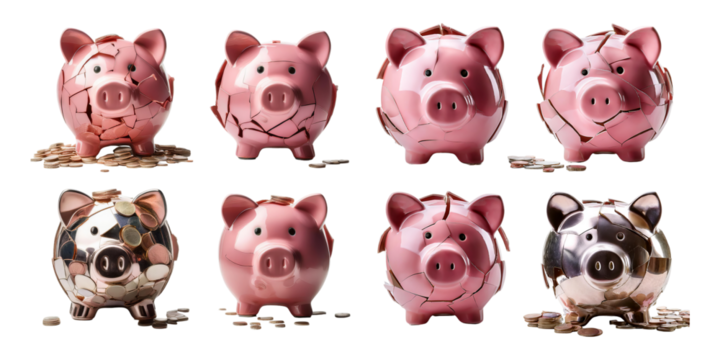 Broken Piggy Banks Showing Financial Loss and Budgeting Challenges