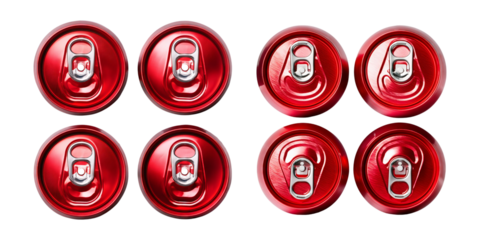 Collection of Red Soft Drink Cans with Pull Tabs on Transparent Background
