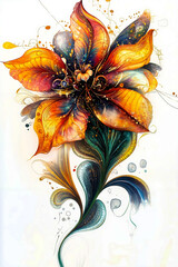 A painting of a flower on a white background