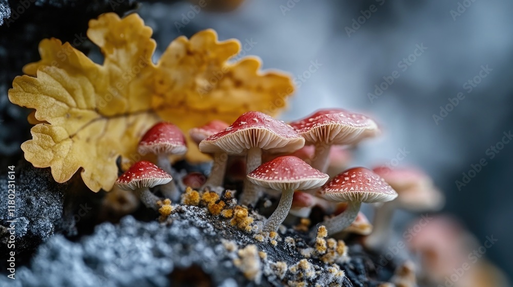 Aufkleber a cluster of mushrooms growing on top of an old tree stump in a forest