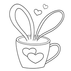 Easter Coffee Cups with Cute ears Outline drawing.