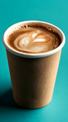 A cup of coffee with a white swirl on top