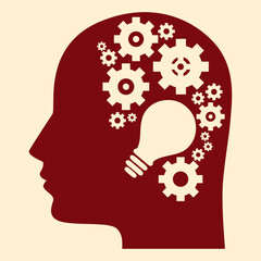 Head with bulb and gears in it 