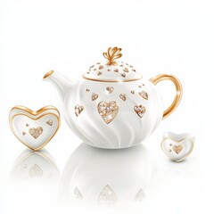 Elegant White Tea Set with Heart-Shaped Accents and Crystals