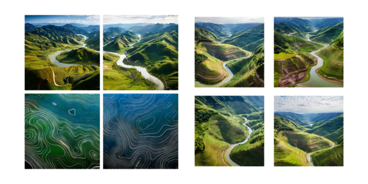 Scenic Aerial View of Flowing River Through Lush Green Mountains - Powered by Adobe