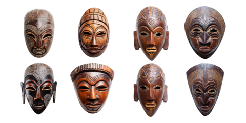 African Wooden Masks Collection with Intricate Designs and Details