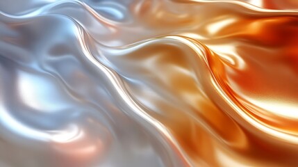 Obraz premium Abstract metallic waves, silver and gold gradient.