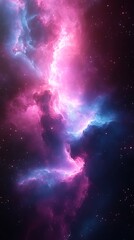 Naklejka premium Vibrant pink and blue nebula cosmic cloudscape.