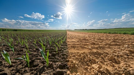 Examining the effects of climate change on agriculture  healthy crops vsdrought affected fields