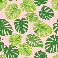 Pink Background Monstera Leaf Pattern Design