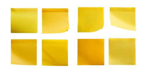 Various Yellow Sticky Notes on Transparent Background for Use