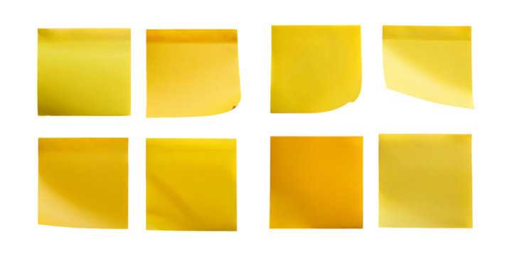 Various Yellow Sticky Notes on Transparent Background for Use