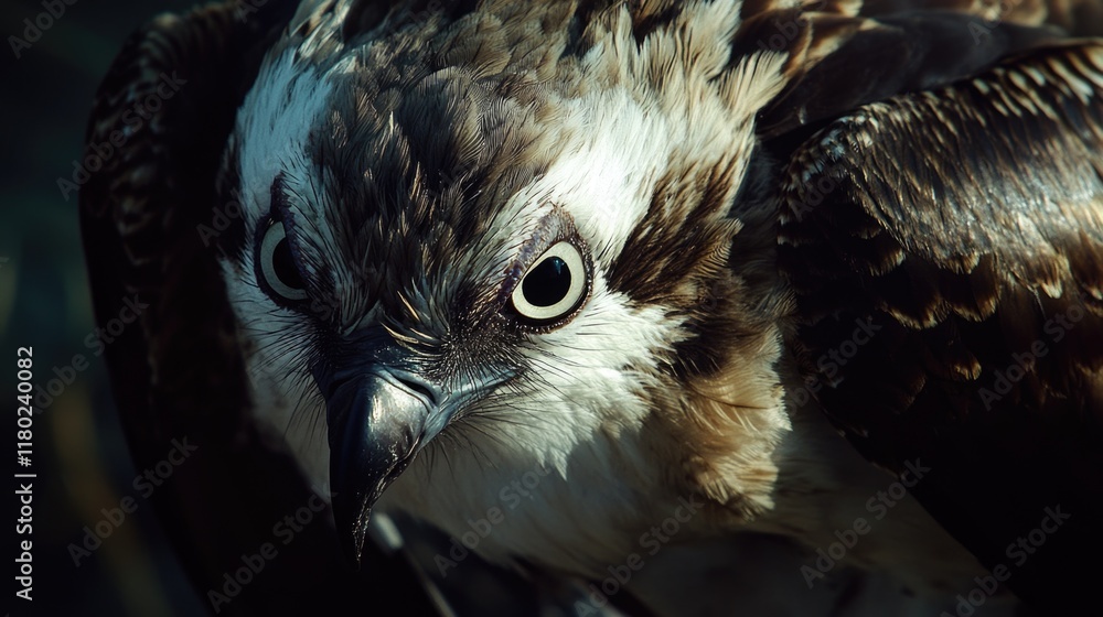 Poster Close-up shot of a bird of prey's face with sharp features