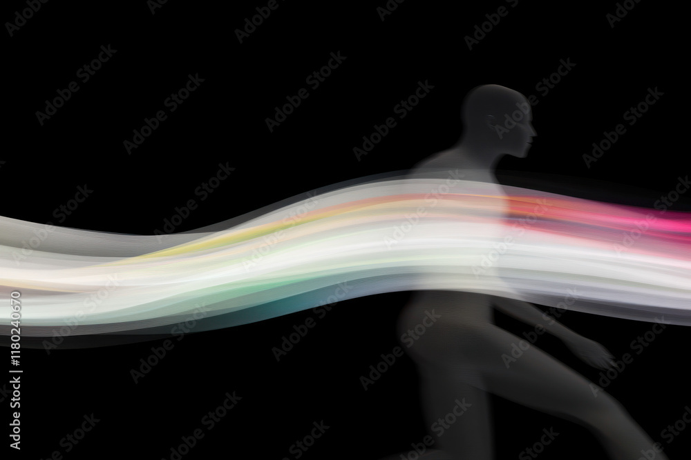 Poster a person is shown in a blurry image with a colorful wave behind them