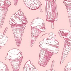 Delicious Pink Ice Cream Cones and Popsicles